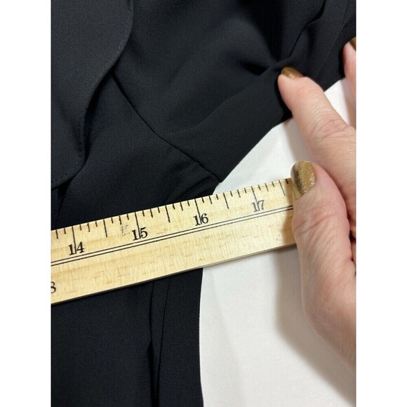 Joy Stevens California Wrap Dress Black 6 Sheer Ruffles Cut Out Long Sleeve - Picture 5 of 10